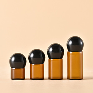 ボールキャップブラウン透明ガラスラウンド1ml 2ml 3ml 5mlエッセンシャルオイル香水テスターボトルストッパー付き - Product Image 2