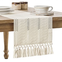 ZeeMart Chemin de table style macramé en coton mélangé, style bohème, 12x90 pouces, ivoire