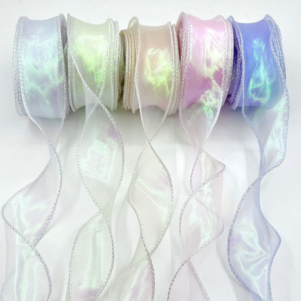 4cm Wide Fish Tail Yarn Floral Organza 100% Polyester Wrapping Gift Box Decoration Colorful Ribbon