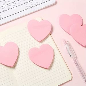 4 Pcs Multiple Styles Pink Heart-Shaped Sticky Note Sets Self-Adhesive Memo <b>Pads</b> Romantic Office Stationery Valentines Gift - Product Image 3