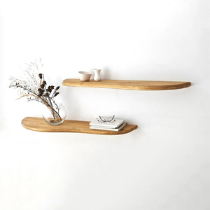 Rak pelampung kayu ek Modern, rak penyimpanan terpasang di dinding, kayu keras, sudut bulat, rak kayu unik untuk peralatan makan, dekorasi dinding - Product Image 2