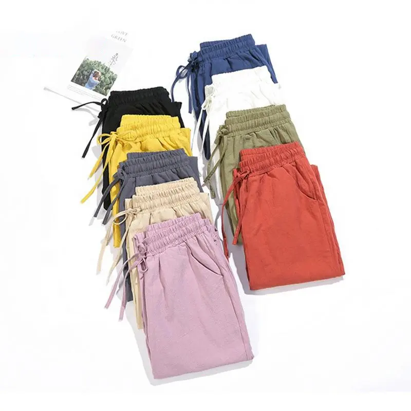 Pantaloni harem in lino di cotone morbido di alta qualità per donna