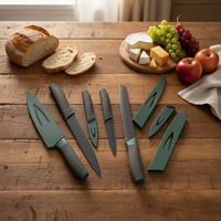 Ensemble de couteaux de cuisine multifonctionnels durables pour la maison, 5 pièces, acier inoxydable 3Cr13, ambidextres, manches en plastique, lame de 6 à 9,9 pouces
