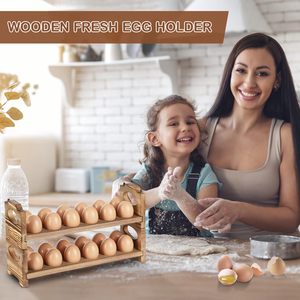 Soporte de madera para huevos, organizador y estante de almacenamiento estilo rústico con asa para guardar huevos de gallina/pato/codorniz/pavo/huevos de Pascua - Product Image 3