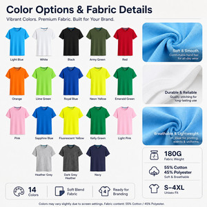 T-shirt en denim uni personnalisé OEM 180G 55% Coton 45% Polyester vierge à manches courtes col rond coupe régulière S-4XL sportif séchage rapide haute performance - Product Image 4