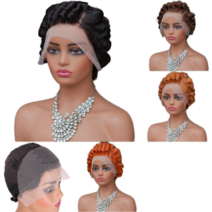 LIWANGLONG HAIR - Peluca Corta Rizada <span class=keywords><strong>de</strong></span> Cabello Humano 100% Remy, con Frente <span class=keywords><strong>de</strong></span> Encaje Transparente 13X4, Sin Pegamento, 130% <span class=keywords><strong>de</strong></span> Densidad - Product Image 2