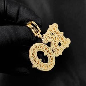 Gran oferta de joyería de latón personalizada HipHop Bling Baguette Cubic Zirconia Iced Out letra inicial costura DIY nombre colgante collares - Product Image 2