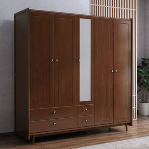 Armario Nórdico de Madera Maciza con Puertas Abatibles, de Cuatro o Cinco Puertas, Gran Capacidad, Mueble de Almacenamiento para Dormitorio, Diseño Moderno y Minimalista - Product Image 2