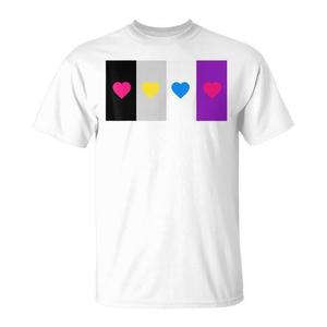 T-shirt Unisex con Stampa Digitale a Righe a Tema Cuori Panromantici e Bandiera Asestica, Girocollo, Manica Corta, Promozionale - Product Image 1