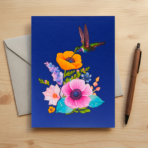 Meilleure Vente : Carte Pop-Up Fleur d'Anémone Coronaria et Colibri, Artisanat Floral en Papier Fait Main, Style Animalier Tendance du Vietnam - Product Image 5