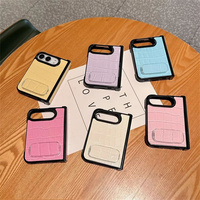 Étui de luxe en cuir à motif crocodile pour iPhone Duo, avec support pliable, miroir et support de maquillage, antichoc