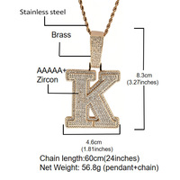 Collier unisexe torsadé hip-hop en or 24 carats incrusté de zircon avec pendentif lettre anglaise personnalisée, idéal pour les couples - Meilleure vente