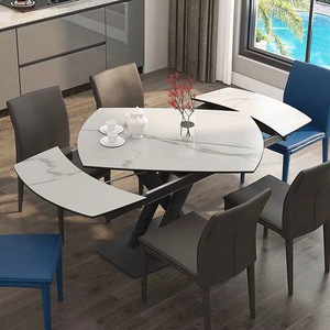 Table à manger moderne et 4 chaises meubles de salle à manger fer métal cadre pierre ardoise haut table à manger extensible 6 places - Product Image 3