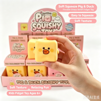 Jouet Squishy Carré en Forme de Cochon et Canard, Jouet Sensoriel Anti-Stress en Forme d'Animal de Dessin Animé, Vente en Gros, Boîte de Présentation de 12 Pièces