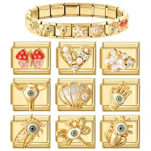 Pulsera Italiana de Acero Inoxidable con Microincrustaciones de Oro, Dijes de Abejas y Ojos Turcos para Accesorios y Regalos - Product Image 5