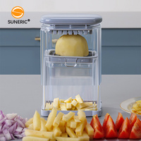 Handmatige multifunctionele keukenhulpjesset van kunststof met opbergmogelijkheid, voor het snijden van chips, uien, fruit en groenten.