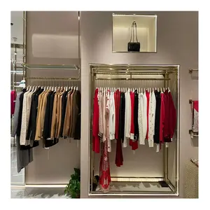 Boutique Stainless Steel Women'S Clothing Display Rack Metal Led Light Clothing Store Display Racks