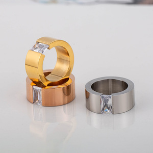 Diamond <b>Rings</b> <b>Titanium</b> Steel Princess Cut Geometric Banquet Jewelry Men's <b>Ring</b> 18K Gold Plated XYR0036 - Product Image 2