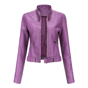 New <strong>Leather</strong> <strong>Jacket</strong> <strong>Women's</strong> Short <strong>Jacket</strong> Spring and Autumn Stand <strong>Collar</strong> <strong>Women's</strong> Thin <strong>Leather</strong> <strong>Jacket</strong> OEM