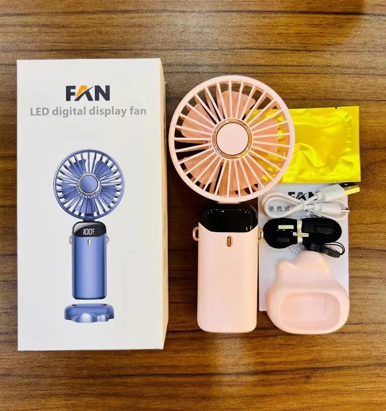 5 Speed Quiet Small Handheld Portable Electric Fan Digital Display Folding Aromatherapy Small Rechargeable Usb Hand Held Fan
