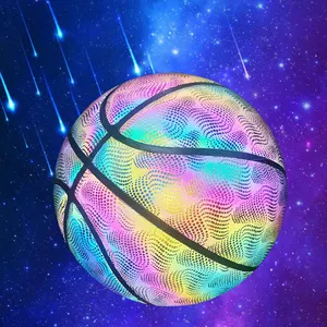 cheap glow in the dark customize logo rainbow reflective luminous basketball with high quality