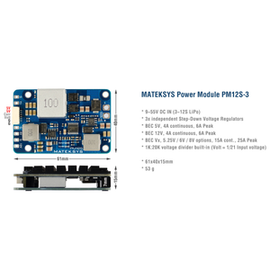 Módulo de Alimentación Original Mateksys PM12S-3 5V/12V 4A 5-8V/15A BEC RC Multirotor FPV Racing Drone 61x40x15mm 53g - Product Image 2