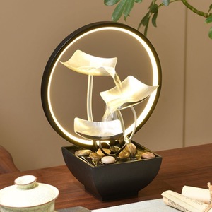 Fontaine d'eau circulante de bureau ronde avec rétroéclairage, décoration de luxe pour bureau, salon, maison, fontaine d'eau en fer illuminée - Product Image 3