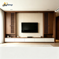 Meuble TV Modulaire Classique en Bois Oriental, Fabrication Sur Mesure, Conforme CE TSCA CARB2, Unité Murale à Lattices pour Projet de Villa