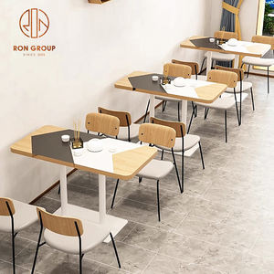 Meubles de restaurant, ensemble de salle à manger, tables de café en bois avec chaises beiges, sièges de banquette en cuir pour café commercial - Product Image 5