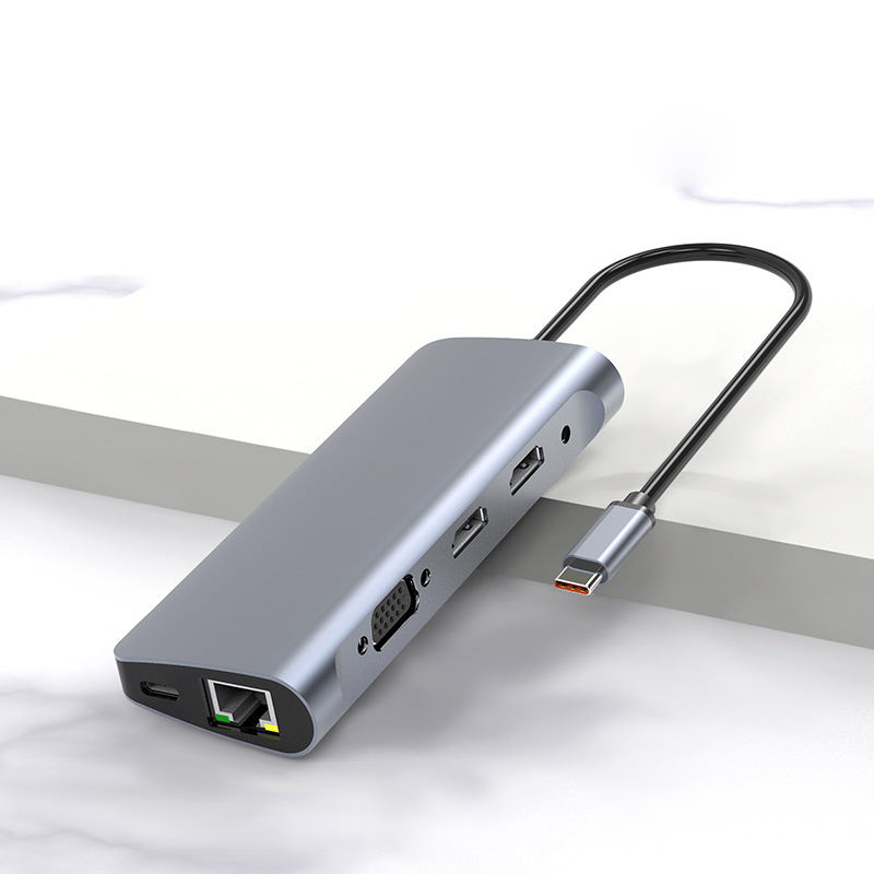 OEM Rj45 1000Mbps Network Adapter USB C 3.1 10Gbps Type C Hub 100W 10 in 1 Hub Docking Station Usb a to Dual hdmi Hub