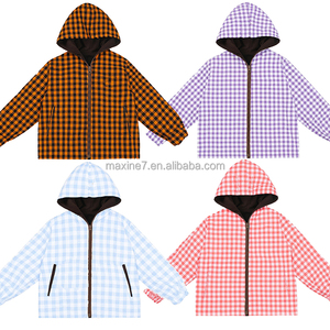 Manteau chaud d'extérieur pour filles avec fermeture éclair et chapeau pour manteau en nylon coupe-vent et imperméable Veste à carreaux pour filles - Product Image 1