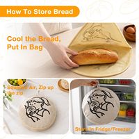 Sac à pain réutilisable en coton et lin de 15 pouces avec motif de dessin animé, idéal pour paniers de levage et stockage de pains artisanaux à la levure.