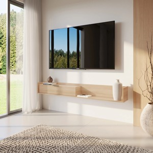 Kệ Tivi Treo Tường Gỗ Công Nghiệp 72 inch, Thiết Kế Mỏng, Có Kệ Mở Và Tủ Đựng Đồ Khóa Tự Động - Product Image 1