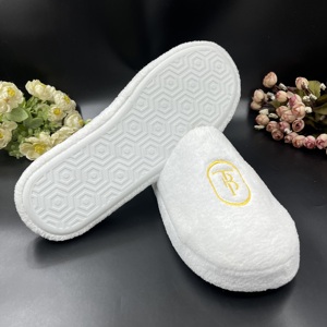 Zapatilla Desechable Punta Cerrada Zapatilla de Terciopelo Coral Blanco Suela de Madera Zapatilla de Hotel - Product Image 3