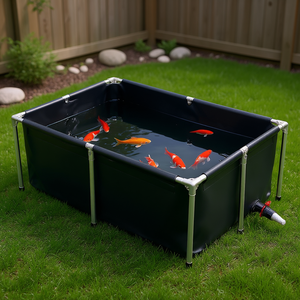 Bassin à poissons rectangulaire pliable en PVC de 126,8 gallons, avec cadre stable et valve de vidange, pour aquaculture et utilisation extérieure - Product Image 2