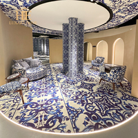 Canapé rond en tissu bleu et blanc haut de gamme, canapé d'amour, mobilier de villa moderne de luxe, canapé d'amour rond