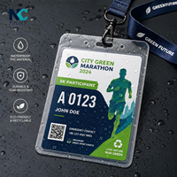 Badge PVC personnalisé étanche avec crochet métallique et cordon, badge d'identification écologique pour marathon et autres événements de course, OEM/ODM