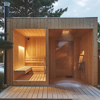 Sauna Exterior de Lujo para 2-6 Personas, Moderna, de Madera de Cedro Rojo Sólido, con Estufa Eléctrica y Baño de Vapor