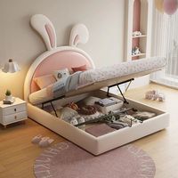 Lit superposé en cuir de luxe pour enfants, thème Princesse Lapin, taille King, en bois, pour chambre à coucher, lit doux pour tout-petits et enfants, tailles Queen et Twin