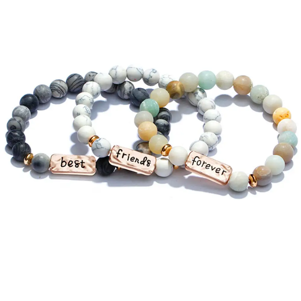 fashion gem-stone beads beaded best friends forever charm bracelets friendship boho sets