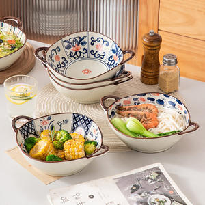 Bol à nouilles <span class=keywords><strong>Ramen</strong></span> japonais fait à la main, salade en céramique bol à soupe à pâtes avec poignée cuisine Restaurant vaisselle bol à micro-ondes - Product Image 6