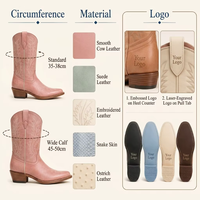 Bottines classiques en cuir pour femme, bottines en cuir marron pour femme, bottines de cowgirl roses pour le quotidien, bottines en cuir faites à la main style ballon
