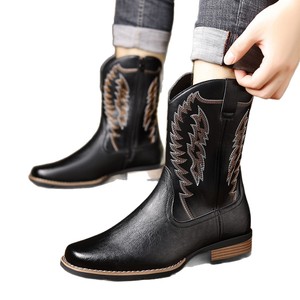 Botas de Cuero Estilo Vaquero Occidental para Hombre, Talla Grande, Bordadas, Retro, Estilo Pareja, Modernas, para Motociclismo, Botas de Caballero - Product Image 3