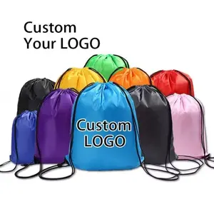 Bolsa com cordão de nylon para academia esportiva, mochila personalizada em poliéster com logotipo personalizado, com cordão à prova d'água, com cordão de sublimação, com logotipo
