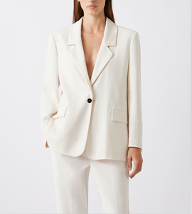Elegante Blazer Blanco de Un Solo Pecho con Puños con Pedrería, Solapa con Muescas y Bolsillos con Solapa, Ideal para Eventos Formales - Product Image 2