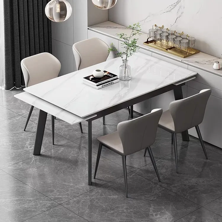 Tamam mobilya yeni tasarım İskandinav tarzı uzay tasarrufu sinterlenmiş taş siyah uzatma kare yemek masası