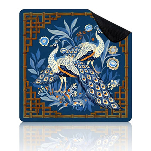 Tappetino da Gioco Mahjong con Stampa Chinoiserie, Blu <span class=keywords><strong>Indaco</strong></span> con Bordo in Bambù, Antiscivolo e Fonoassorbente - Product Image 1