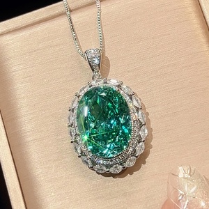 Fashion Jewelry Eco-friendly Copper Oval Cut 15*20/10*12mm Green Zircon Large <b>Statement</b> <b>Necklace</b> and Earrings Sets for Women - Product Image 4