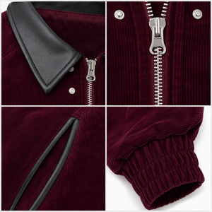 Wholesale Custom Logo Men's Corduroy Cropped <b>Zip</b>-<b>Up</b> <b>Jacket</b> Faux Leather Collar Bomber Streetwear Fashion Outerwear OEM Available - Product Image 3