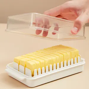 Plastic Cream Cheese And Butter Keeper With Removable Slicing Guide White Cutting Box Butter Tray Butter Cutting Storage Box